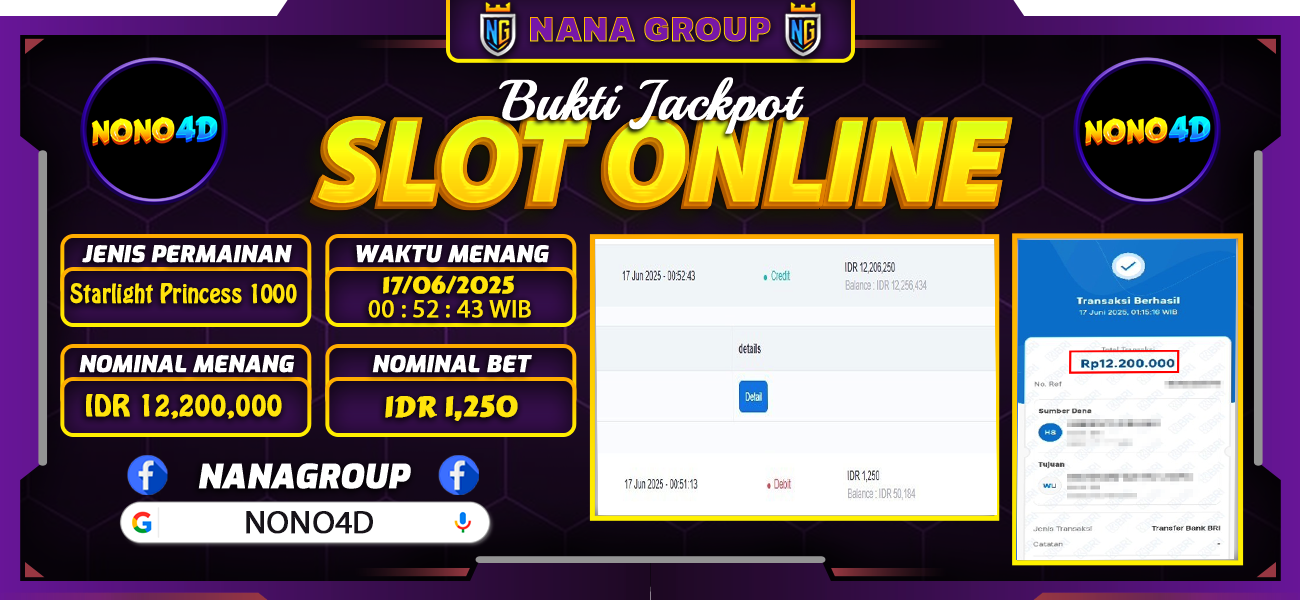 Bukti Kemenangan Besar Dibayar lunas Member NONO4D RP 12.200.000, 17 Juni 2025